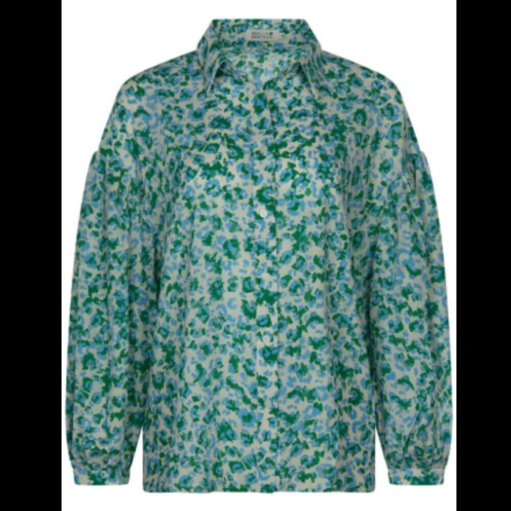 Molly Bracken Green and Blue Floral Puff Sleeve Button Down XS NWT